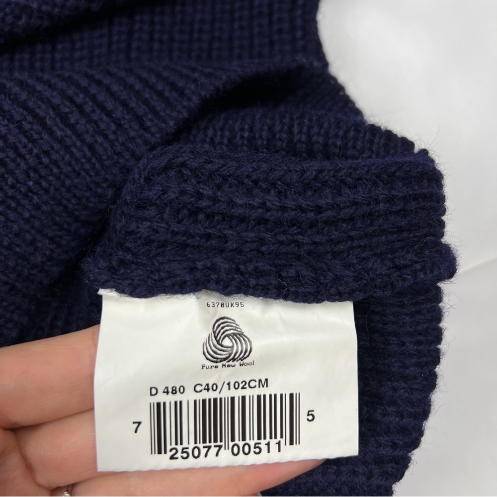 Barbour Vintage Mens Navy Wool Ribbed Crew Neck Pullover Sweater - Picture 4 of 8